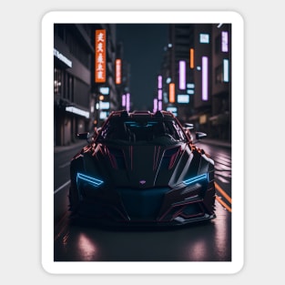 Dark Sports Car in Japanese Neon City Sticker